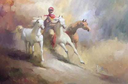 art-orientalisme-cavalier-arabe-cheval-peinture-huile-toile