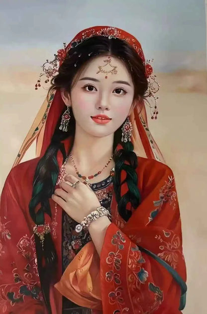 art -portrait-féminin-femme-asiatique-bijoux-peinture-huile sur toile