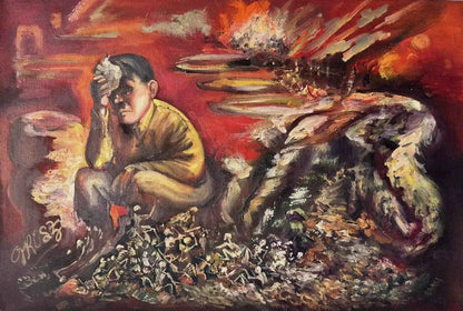 art-surréaliste-personnage-horreur-guerre-peinture huile toile