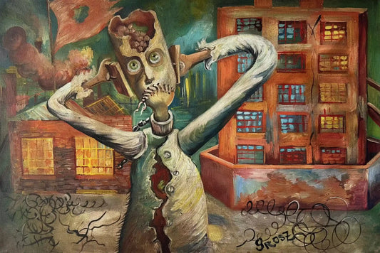 art-surréaliste-personnage-dément-horreur-guerre-peinture huile toile