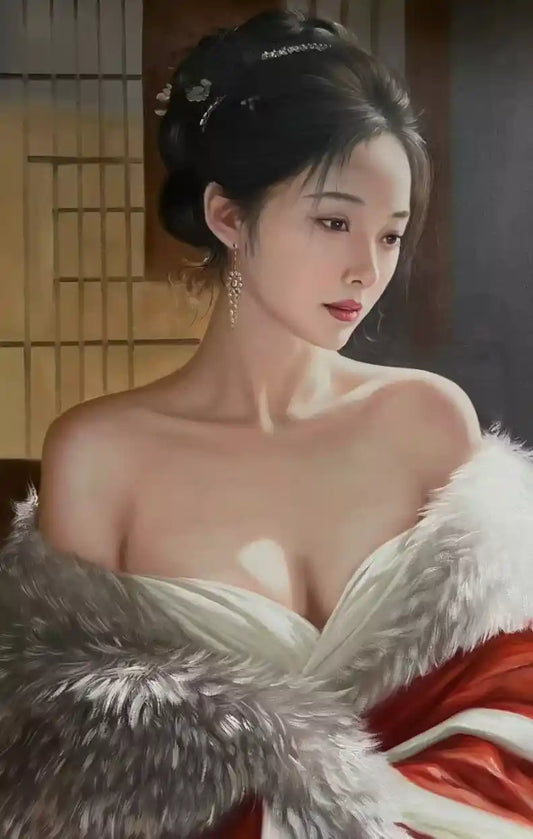 art -portrait-féminin-femme-asiatique-séduisante-peinture-huile sur toile