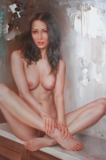 art-nue-intégrale-féminin-femme-assise-peinture-huile-toile