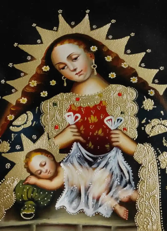 Vierge à l'Enfant, Tableau Cuzco, Peinture à l'huile originale, Art catholique, fait main