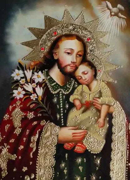 Saint Joseph et l'enfant, peinture à l'huile, peinte à la main, art catholique, peinture Cuzco