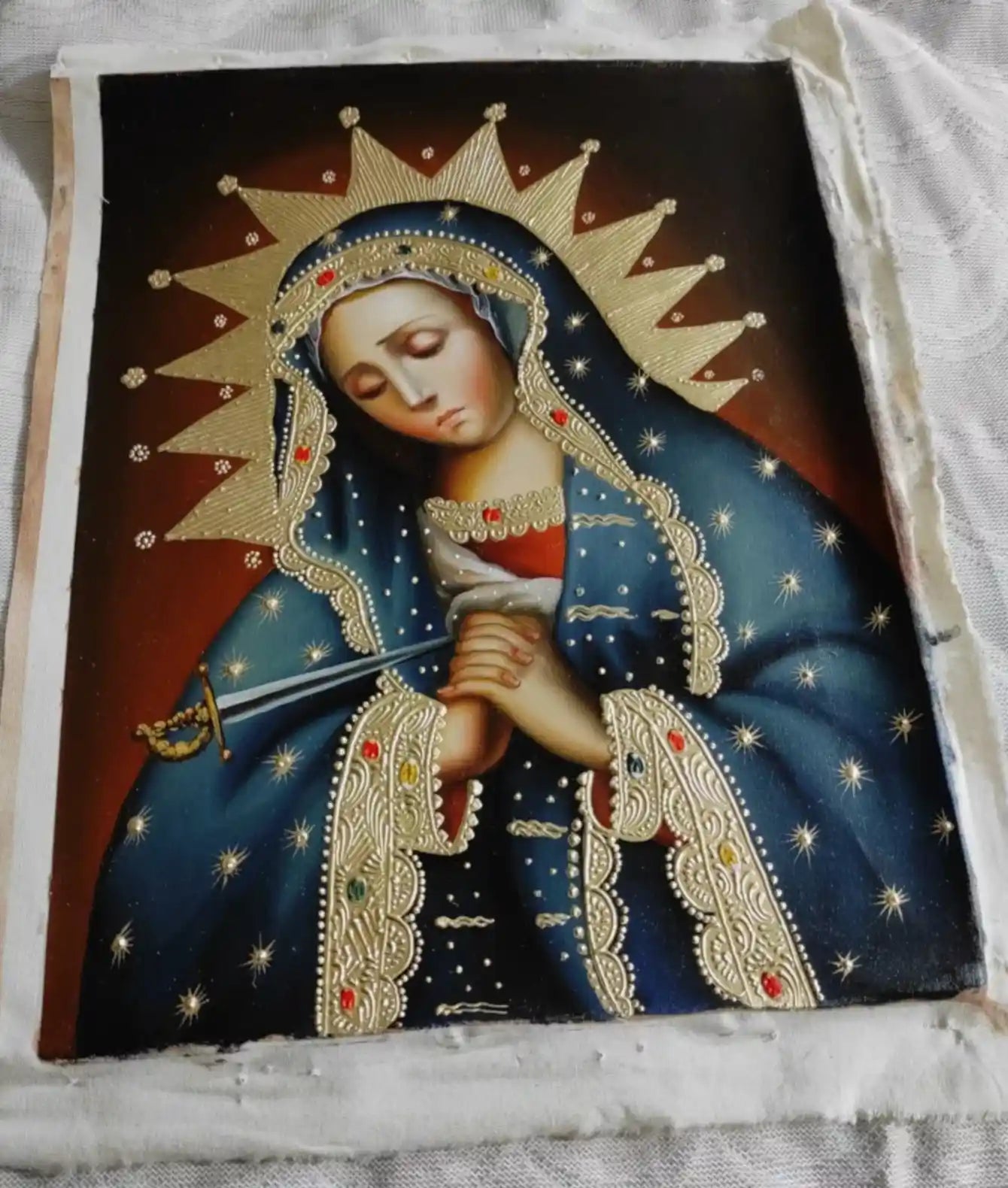 Notre-Dame des Douleurs, Mère des Douleurs, art catholique, peinture à l'huile, peint à la main