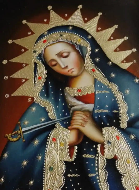 Notre-Dame des Douleurs, Mère des Douleurs, art catholique, peinture à l'huile, peint à la main