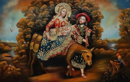 La fuite en Egypte, peinture à l'huile originale, peinte à la main, peinture Cuzco, icône