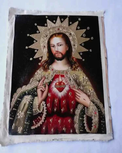 Sacré Coeur de Jésus, Sacré Coeur, Peinture à l'huile originale, Peinte à la main, Icône