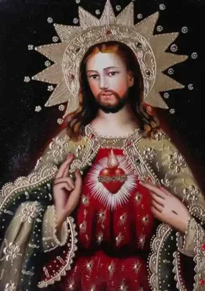 Sacré Coeur de Jésus, Sacré Coeur, Peinture à l'huile originale, Peinte à la main, Icône