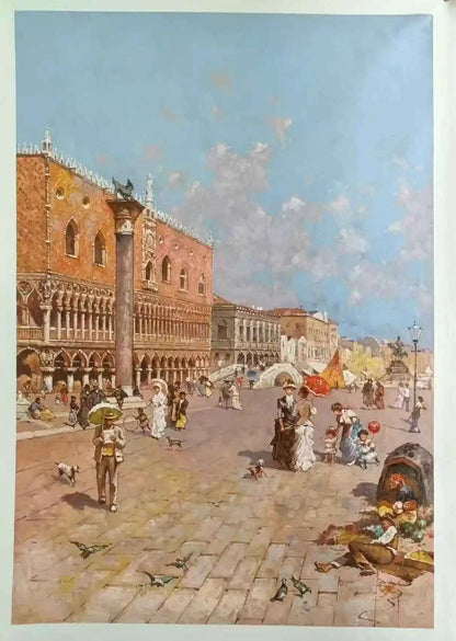 art-paysage-marin-personnages-canal-Venise-Italie-peinture-huile-toile