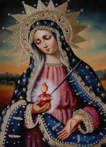 Notre Dame des Douleurs, Coeur Immaculé, Peinture à l'huile originale, Peinte à la main, Art