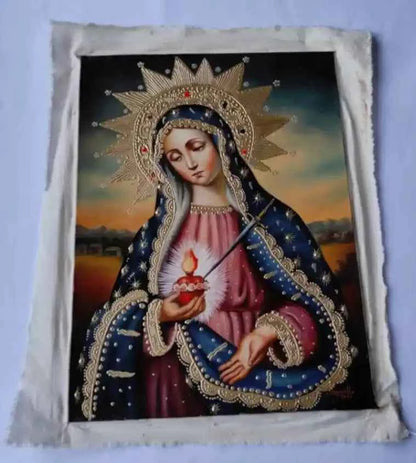 Notre Dame des Douleurs, Coeur Immaculé, Peinture à l'huile originale, Peinte à la main, Art