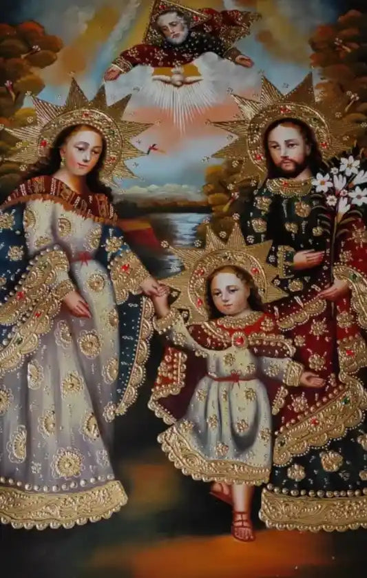 Sainte Famille, Sacrée Famille, Peinture à l'huile originale, Peinte à la main, Peinture Cusco