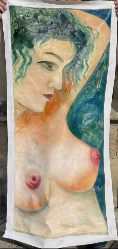 art-moderne-nue-mamelons-féminin-femme-peinture-huile-toile-H: 132cmxL60cm-52"x24"
