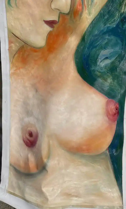 art-moderne-nue-mamelons-féminin-femme-peinture-huile-toile-H: 132cmxL60cm-52"x24"