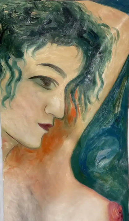 art-moderne-nue-mamelons-féminin-femme-peinture-huile-toile-H: 132cmxL60cm-52"x24"