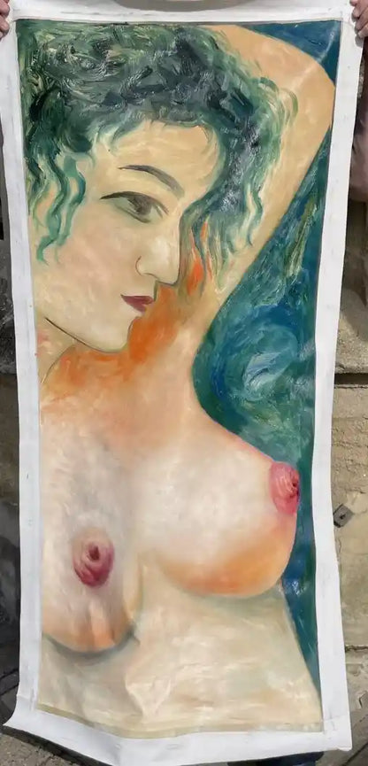 art-moderne-nue-mamelons-féminin-femme-peinture-huile-toile-H: 132cmxL60cm-52"x24"