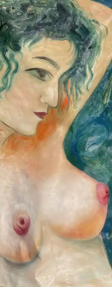 art-moderne-nue-mamelons-féminin-femme-peinture-huile-toile-H: 132cmxL60cm-52"x24"