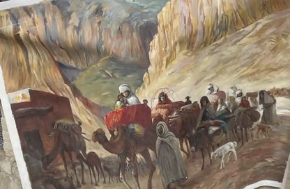 art-orientamisme-personnages-arabe-chameau-femme-peinture-huile-toile-H: 132cmxL60cm-52"x24"