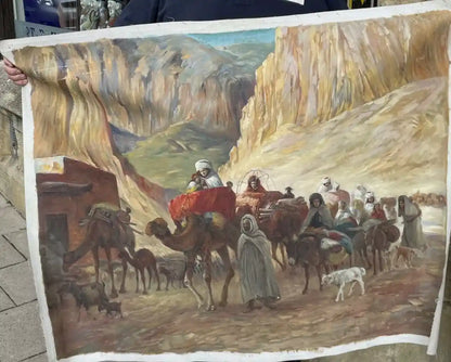 art-orientamisme-personnages-arabe-chameau-femme-peinture-huile-toile-H: 132cmxL60cm-52"x24"