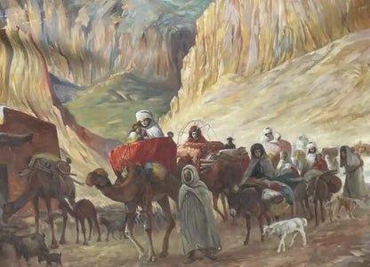 art-orientamisme-personnages-arabe-chameau-femme-peinture-huile-toile-H: 132cmxL60cm-52"x24"