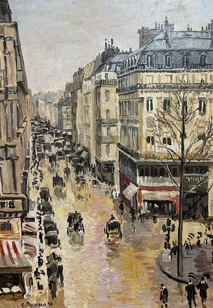 art-paysage-scène-rue-Paris-personnages-peinture-huile-toile-d'après Pissaro
