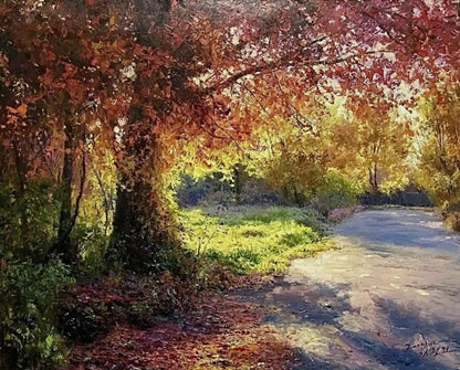 art-paysage-forêt -arbre-automne-peinture-huile-toile