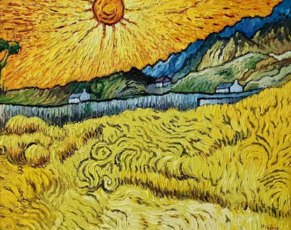 art-moderne-paysage-campagne -soleil-peinture-huile-toile