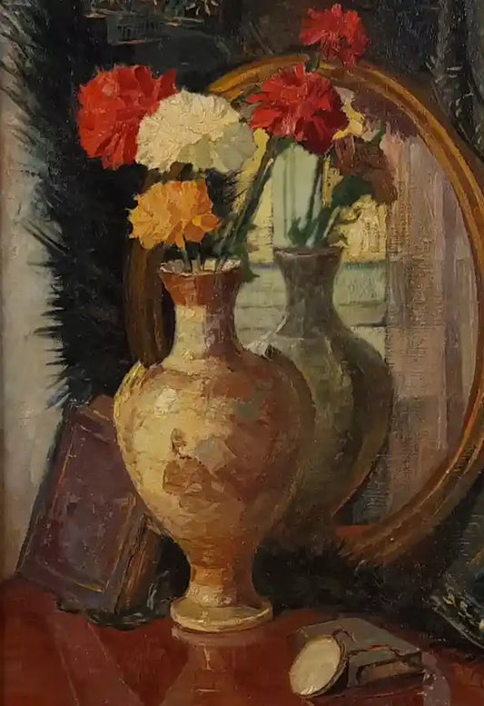 art-nature-morte-floral-fleur-oeillets-peinture huile toile