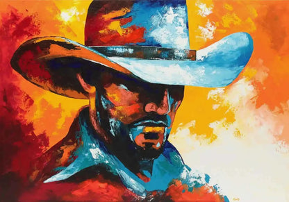art-portrait-sportif-homme-cowboy-américain-peinture-originale-acrylique-toile