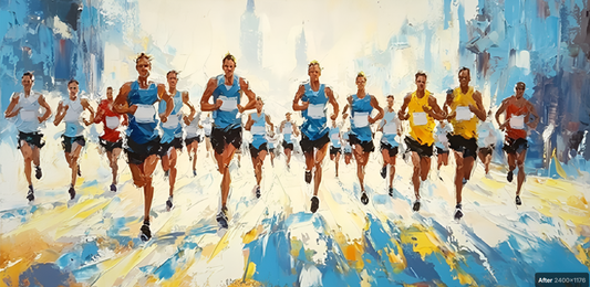 art-moderne-personnage-course-pied-hommes-peinture-huile-toile