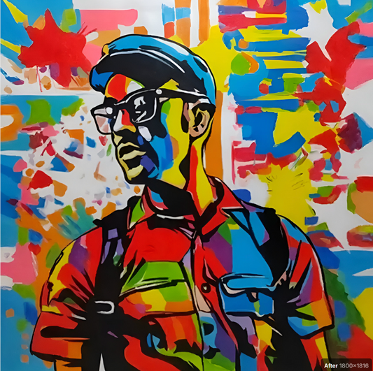 art-moderne-pop-street-art-portrait-masculin-homme-lunettes-casquette-peinture-huile-toile