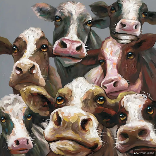 art-moderne-animal-vaches-veaux-peinture-huile-toile