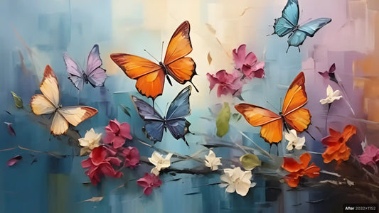 art-moderne-papillons-insectes-multicolor-fleurs-nature-peinture-originale-huile-toile