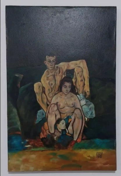 art-moderne-portrait-famille-nue-peinture-huile sur toile