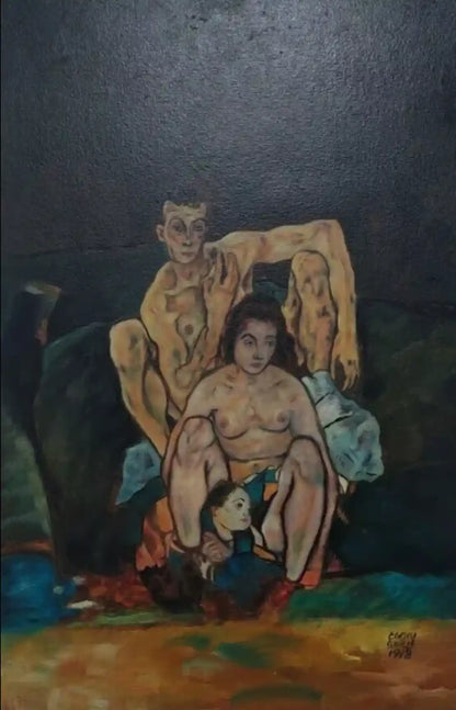 art-moderne-portrait-famille-nue-peinture-huile sur toile