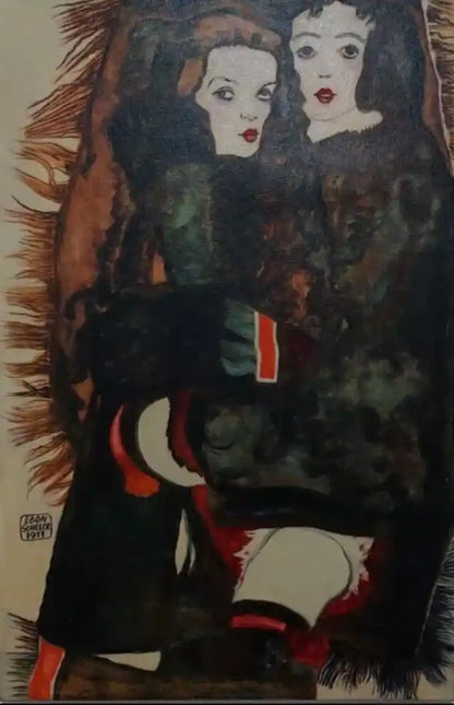 art-moderne-portrait-deux-jeunes-femmes-peinture-huile sur toile