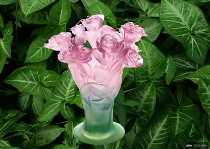 objet-arts decoration-vase-bouquet-roses-cristal-fleurs-originale