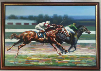 art-moderne-course-hippique-chevaux-galop-peinture-huile-toile