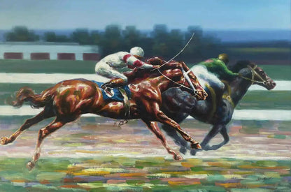 art-moderne-course-hippique-chevaux-galop-peinture-huile-toile