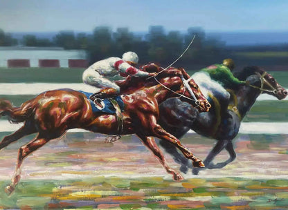 art-moderne-course-hippique-chevaux-galop-peinture-huile-toile