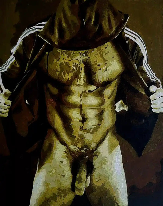 art-érotique-gay-peinture-huile sur toile-bad boy-originale-homme-nu-intégrale