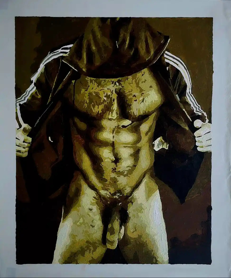 art-érotique-gay-peinture-huile sur toile-bad boy-originale-homme-nu-intégrale