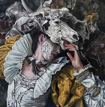 art-surréalisme-portrait-femme-animal-peinture-huile sur toile