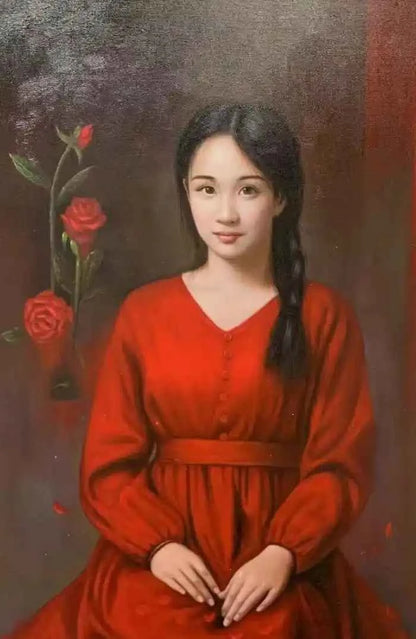 art-scène-vie-portrait-feminin-jeune-fille-asiatique-peinture-huile sur toile