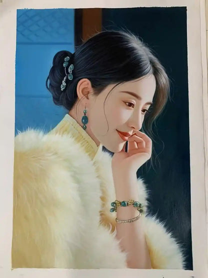 art -portrait-féminin-femme-asiatique-séduisante-elegante-peinture-huile sur toile