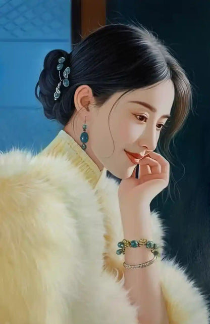 art -portrait-féminin-femme-asiatique-séduisante-elegante-peinture-huile sur toile