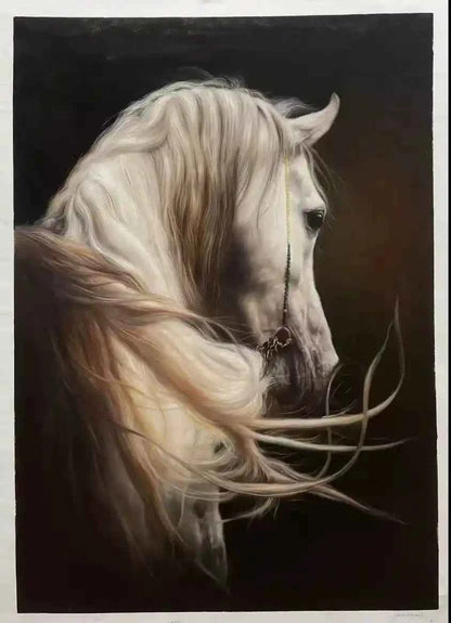 art-animal-cheval-blanc-peinture-huile sur toile