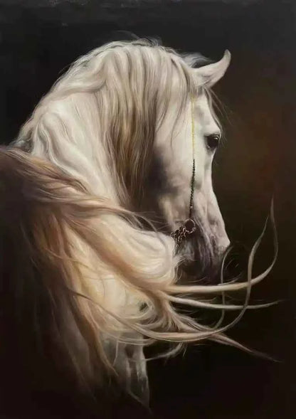 art-animal-cheval-blanc-peinture-huile sur toile