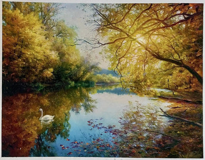 art-nature-paysage-foret-arbre-riviere-Peinture à l'huile sur toile-originale